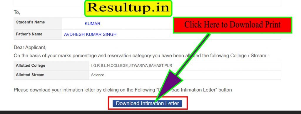 download 11th Admission intimation