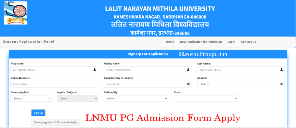 LNMU PG Admission Form Apply Online