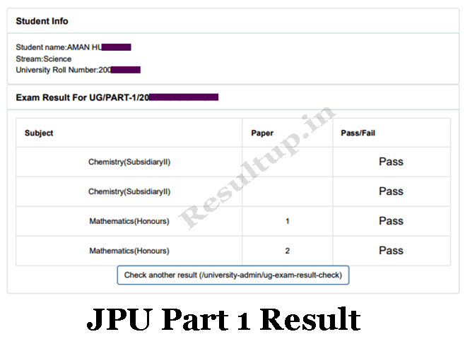 JP University UG Part 1 Result 2024