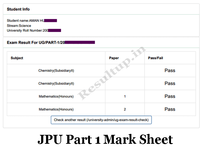 JPU Part 1 Mark Sheet 2023