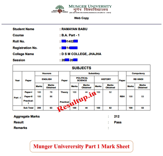 Munger University Part 1 Mark Sheet 2023